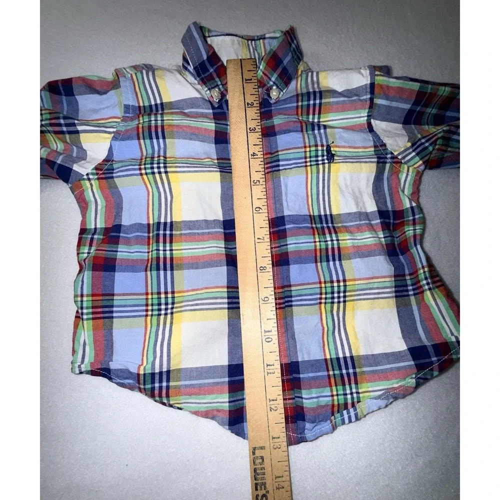 Ralph Lauren Infant Boys ShortSleeve Mult Plaid Shirt-Sz 18 M-Button Down Collar